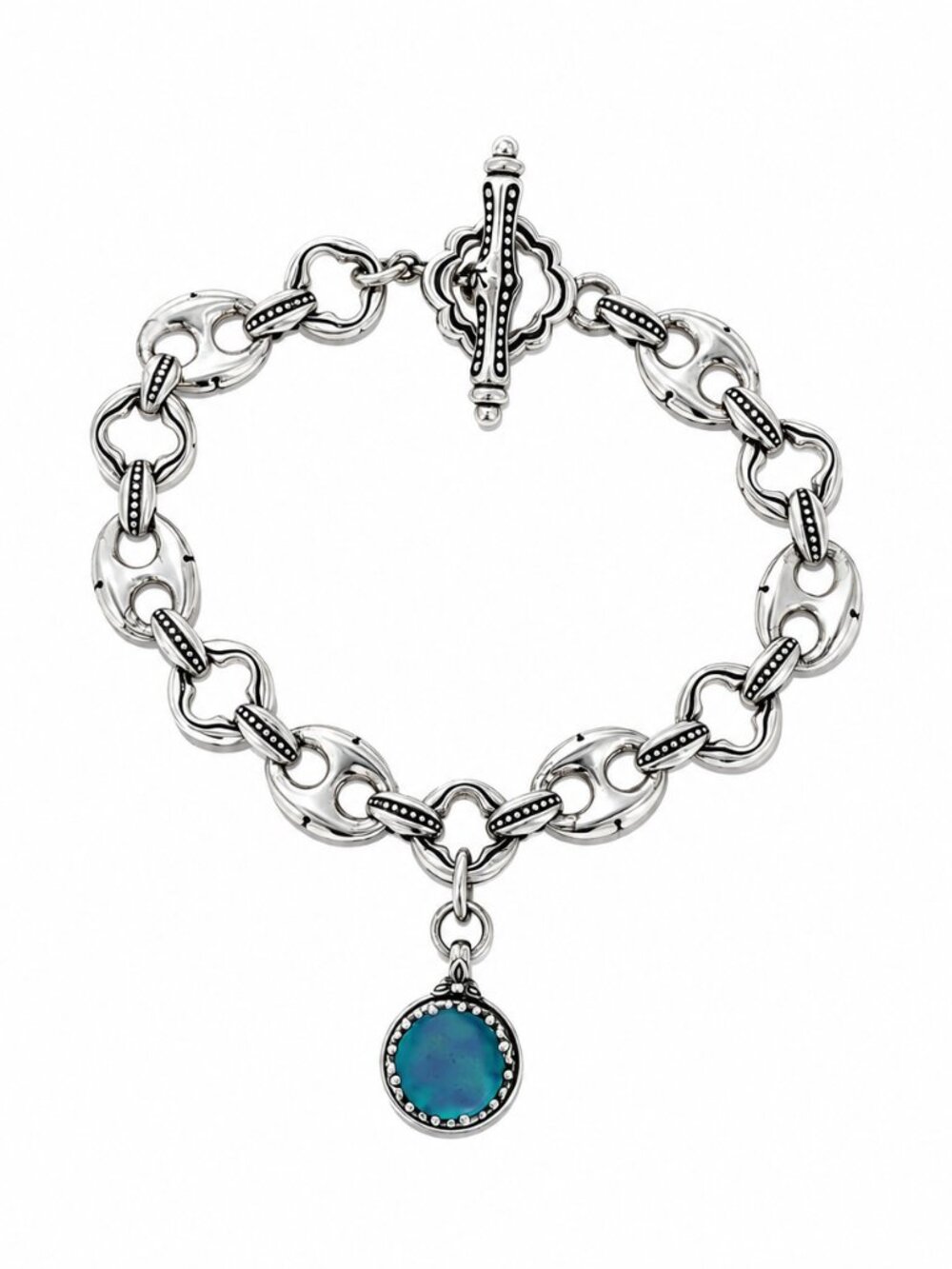 Konstantino 925 Sterling Silver Ultra MOP & Opal Doublet Link Bracelet Size 7"
